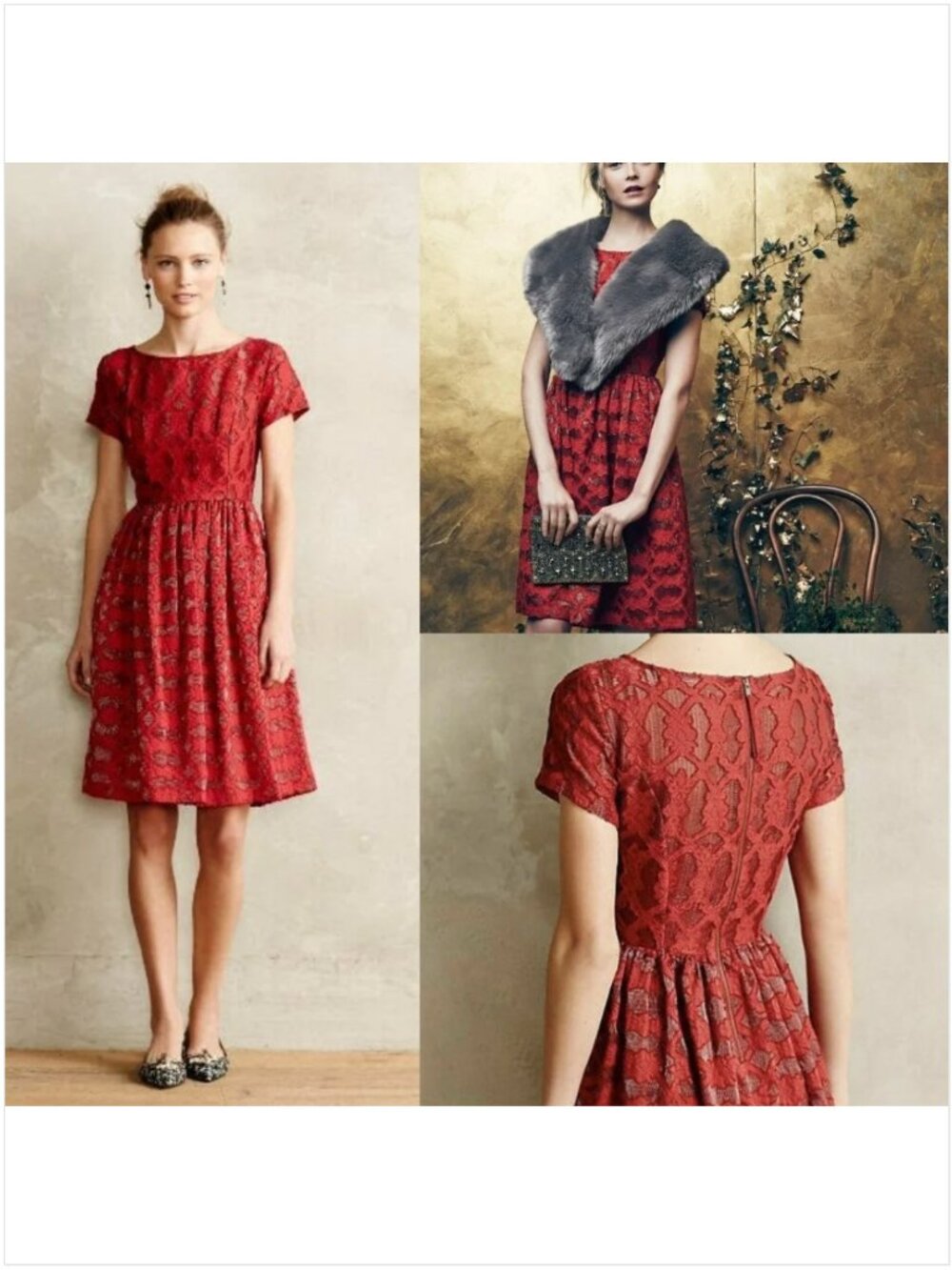 Anthropologie Moulinette Soeurs Rubied Lace Fit & Flare Dress Sz 2 Used